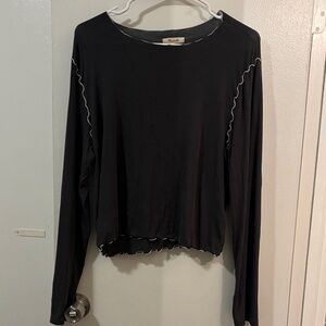 Madewell Long Sleeve Top with White Scalloped Piping